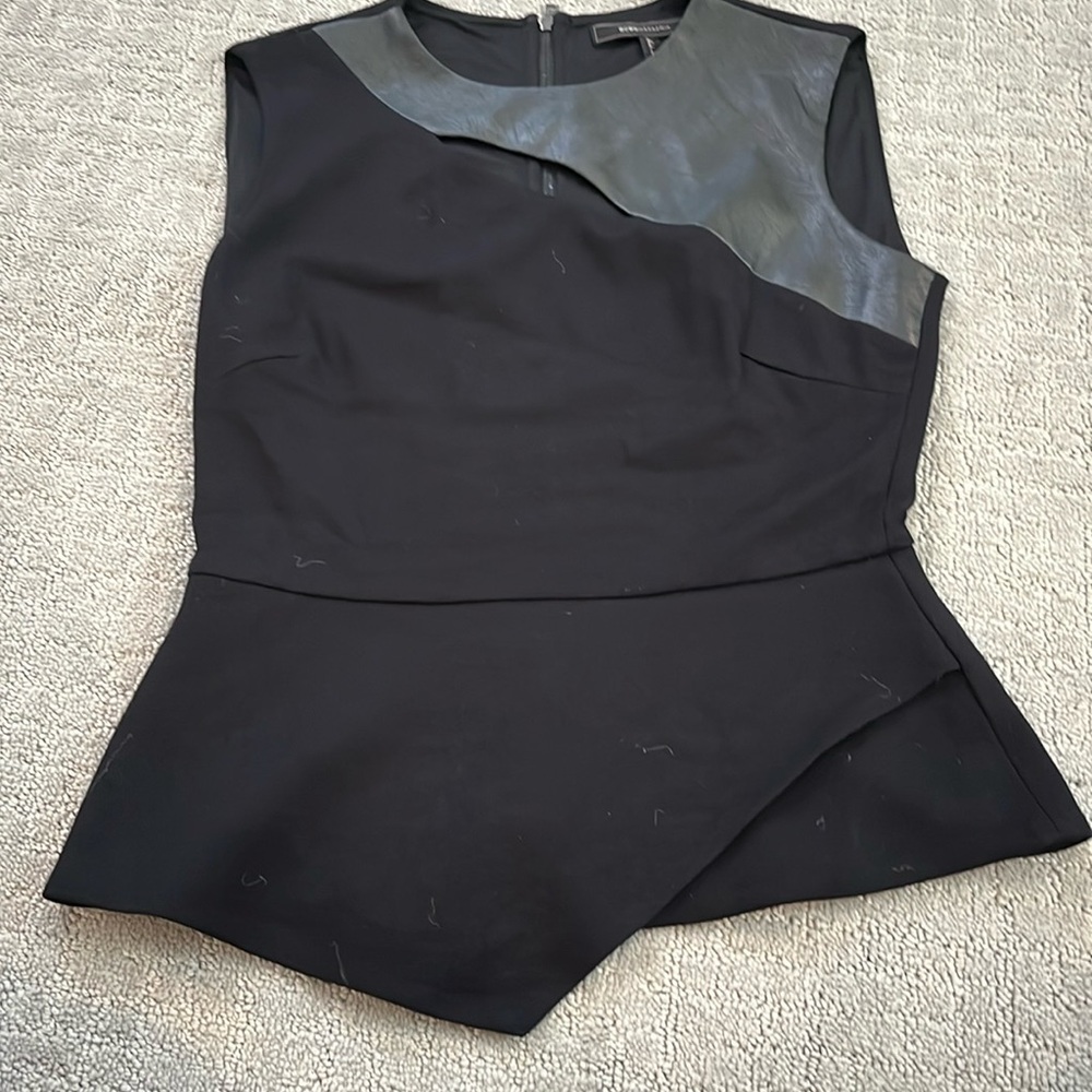 Bcbg black office top with leather detail